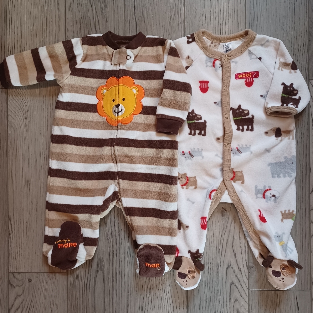 2 Fleece Footie Pajamas, Child Of Mine 0-3m, Just One You, 3m